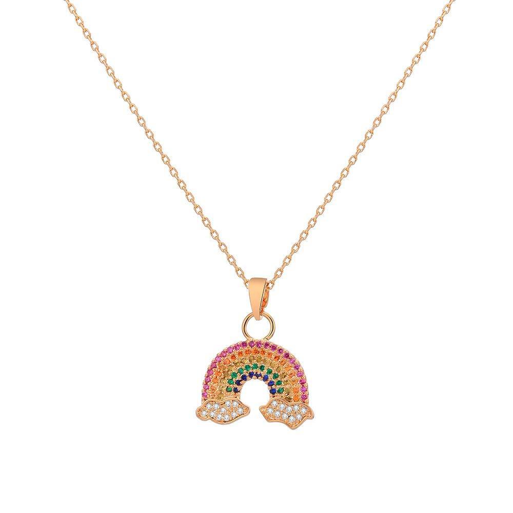 [Australia] - Ouran Rainbow Pendant Necklace for Women, Rose Gold and Silver Plated Long Chain Necklace with Cubic Zirconia Best Gift for Mother, Friends Gold Plated Copper 