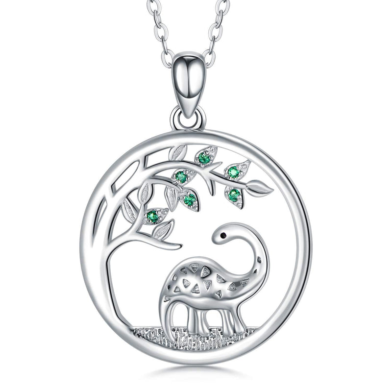 [Australia] - Dinosaur Necklace 925 Sterling Silver Dinosaur Pendant with Crystal Cute Animal Necklace Dinosaur Jewellery Dinosaur Gifts for Women Girls Kids Best Friends ROUND DINOSAUR 