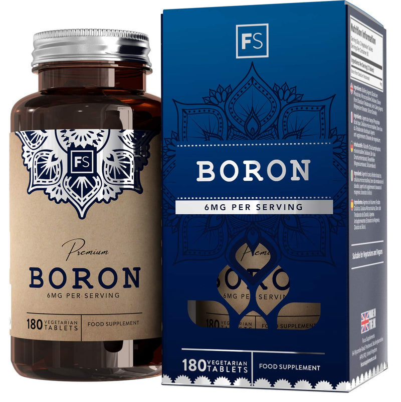 [Australia] - FS Boron Supplement | 180 Chelate Vegan Tablets | 6mg Per Serving - 3 Month Supply | Nootropic Supplements | Gluten, Dairy Free & Non-GMO | Made in The UK in ISO Licensed Facilities 180 Count (Pack of 1) 