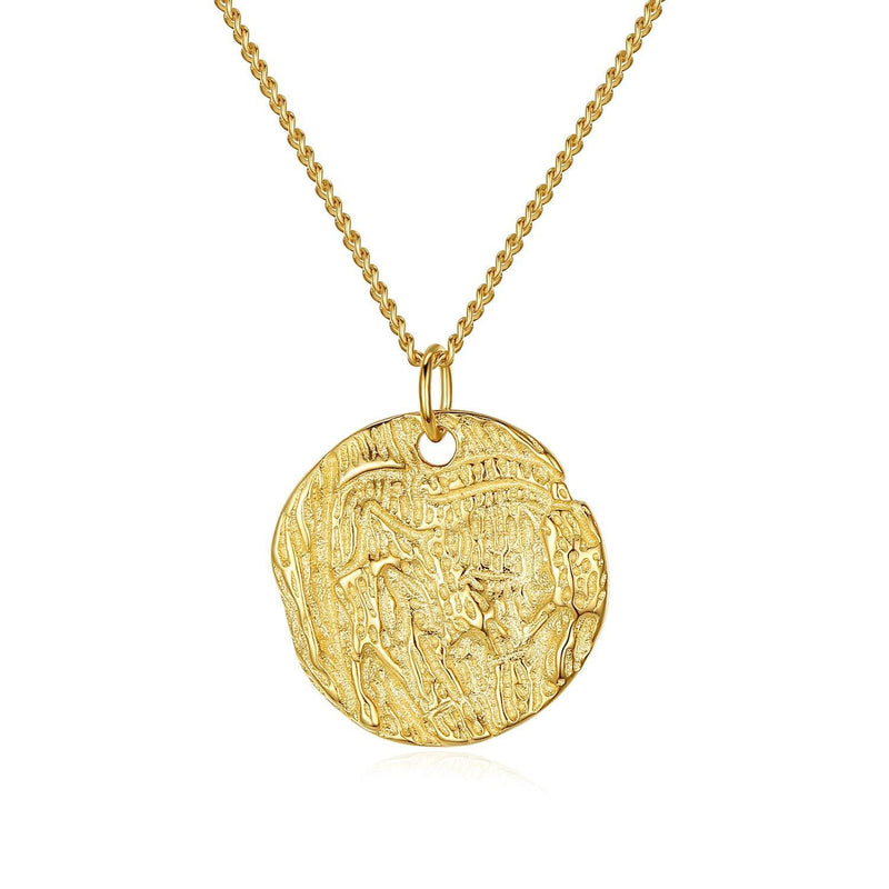 [Australia] - VIKI LYNN 18K Gold Plated Hammered Coin Circle Full Moon Pendant Necklace Sterling Silver Disc Necklace for Women 