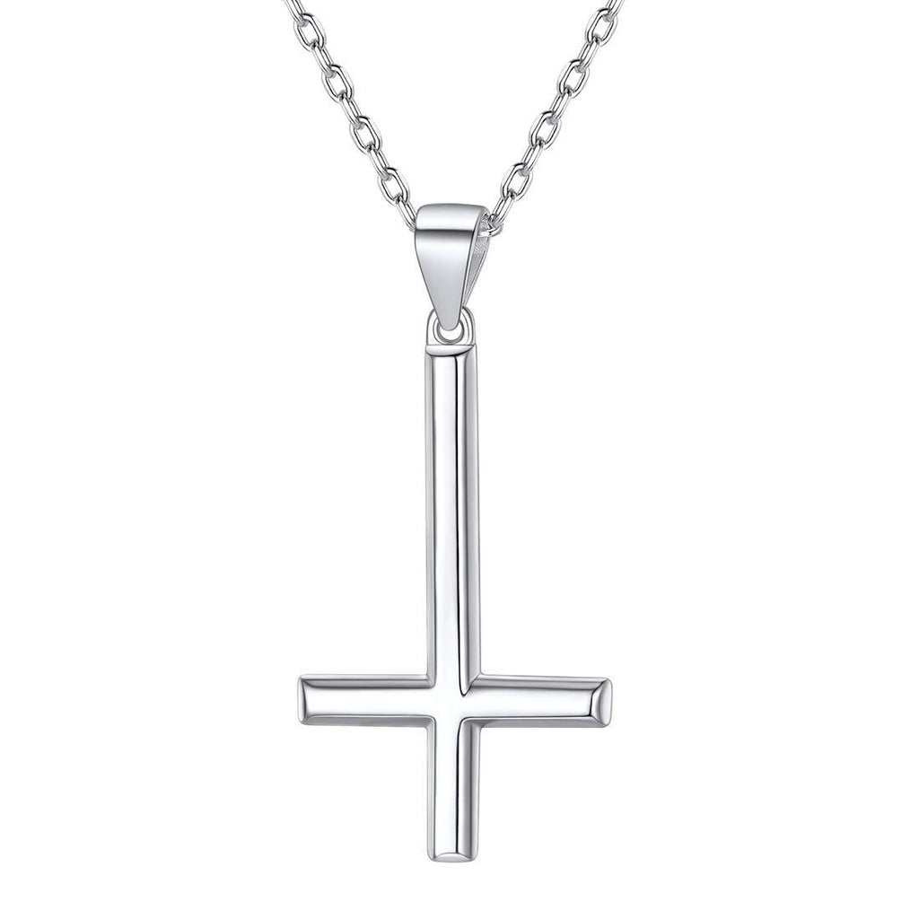 [Australia] - Inverted Cross Necklace for Men Women 925 Sterling Silver Cross of St. Peter Pendant with 18 Inches Chain Satan Anti Petrus Jewelry 