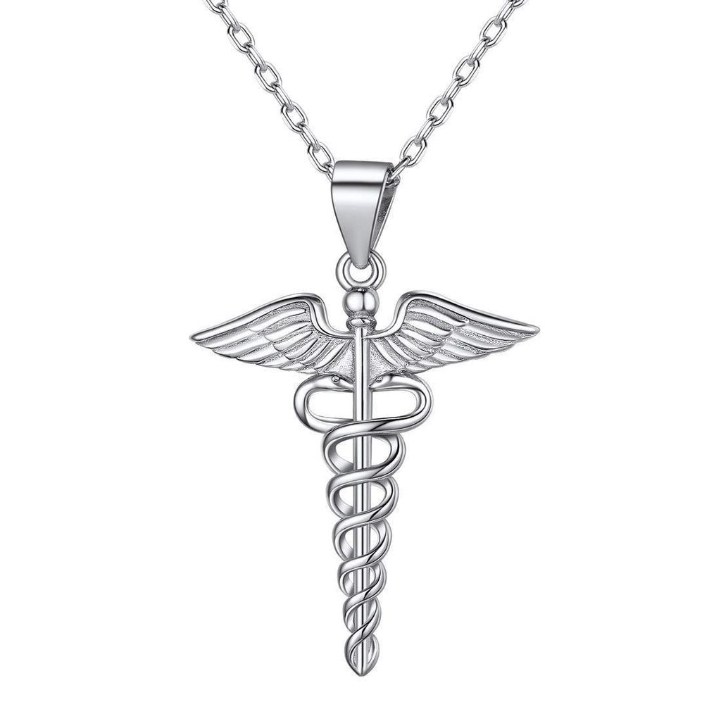 [Australia] - 925 Sterling Silver Eye of Horus/Caduceus Necklace for Men Women 18 Inches Chain Protection Jewelry Gift with Box 02-snake Caduceus 