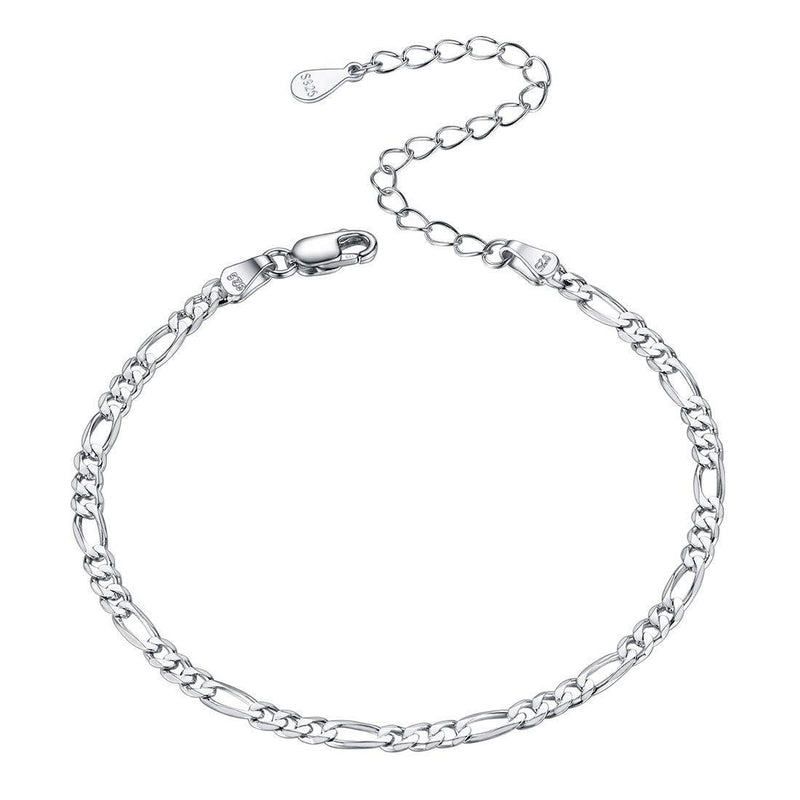 [Australia] - 925 Sterlig Silver Cuban/Figaro/Rope/Bead Chain Bracelet for Women 16CM+5CM (Extended Chain) Minimalist Jewelry(with Gift Box) B: Figaro-3mm 
