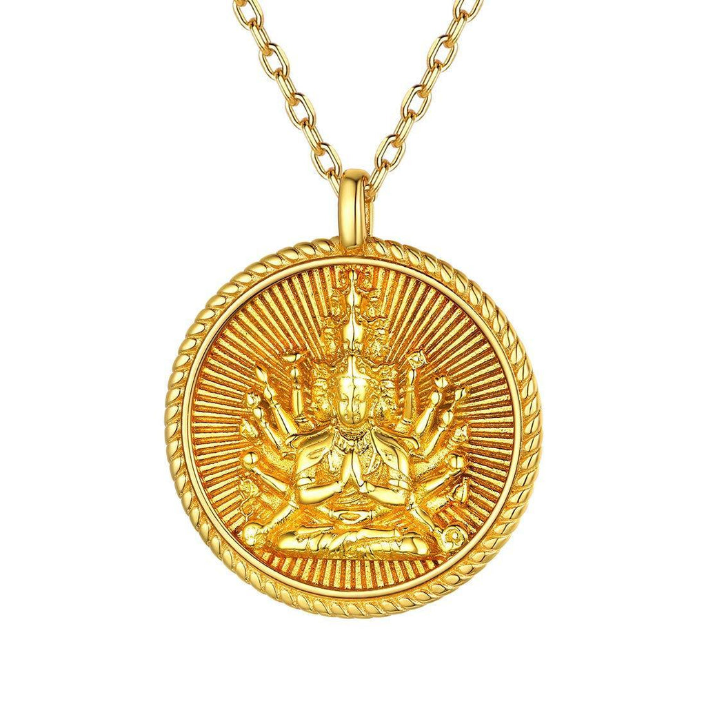 [Australia] - Eight Natal Buddha Coin Necklace for Women Men Gold Plated Silver Protection Bodhisattva of 12 Zodiac Signs Talisman Jewelry Gift 01-the Patron Saint of Rats-avalokitesvara No Personalized 