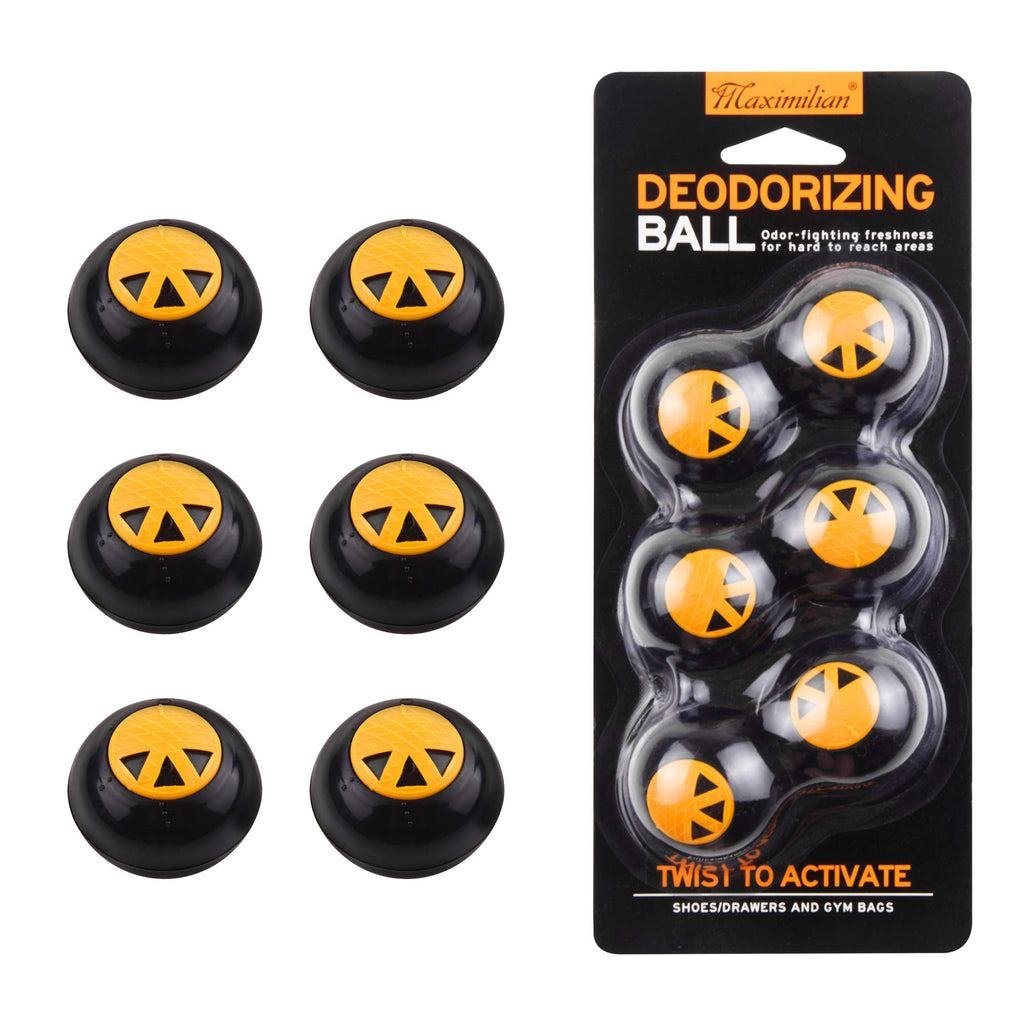 [Australia] - MAXIMILIAN Shoe Deodorizer Balls 6 Pack - Odor Eliminator, Freshener for Sneakers, Gym Bags, Lockers and Drawers Black 