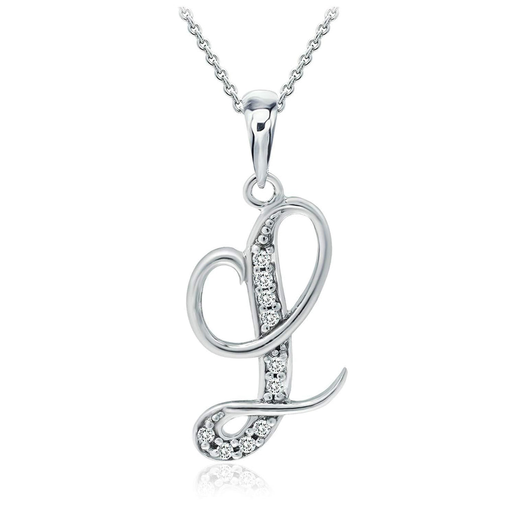 [Australia] - Sterling Silver CZ Cubic Zirconia Initial Alphabet Letters Pendant Necklace from A-Z, 18 inch Silver Letter-L 