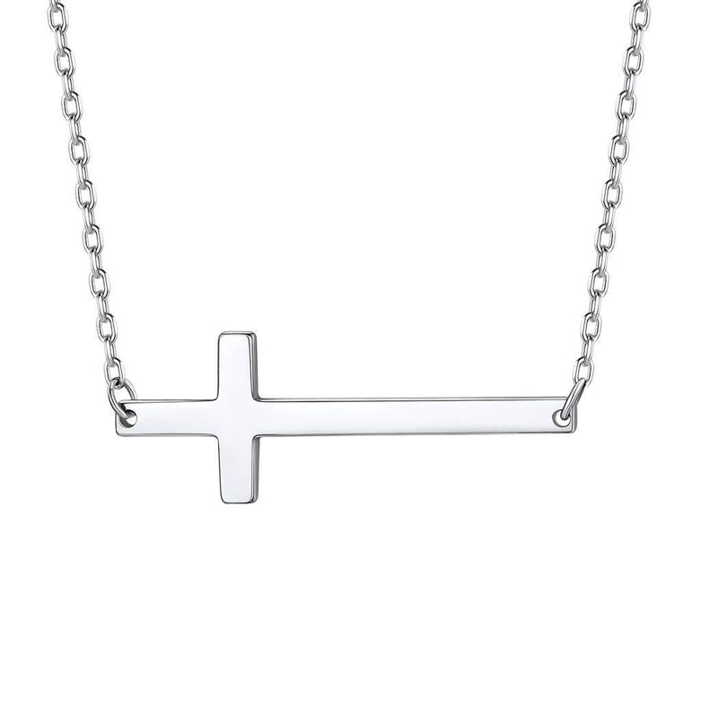 [Australia] - PROSILVER Sideway Cross Necklace for Women Sterling Silver Christian Gifts for Women 16" Chain 