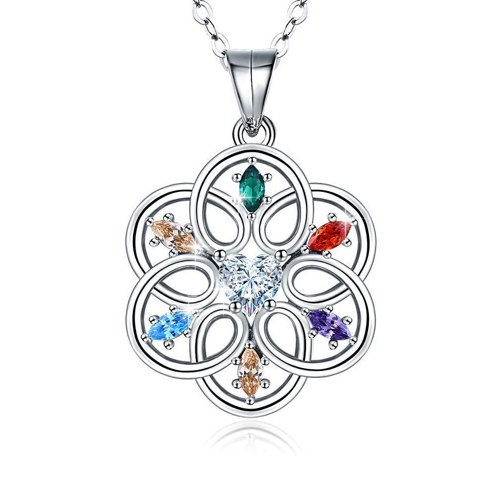 [Australia] - 925 Sterling Silver Celtic Flower Shape Necklace 5A Cubic Zirconia Birthstone Pendant Lucky Jewellery for Women with Gifts Box 