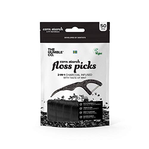 [Australia] - The Humble Co. Plant Based Floss Picks | Charcoal| Eco-Friendly, Vegan for Your Everyday Oral Care - Dentist Approved - Removes Plaque and Gives a Fresh Feel (2 x 50p) 2 x 50 p 