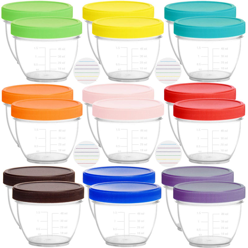 [Australia] - Youngever 18 Pack 60ml Baby Food Storage, Re-usable Baby Food Containers with Lids and Labels, 9 Assorted Colors 