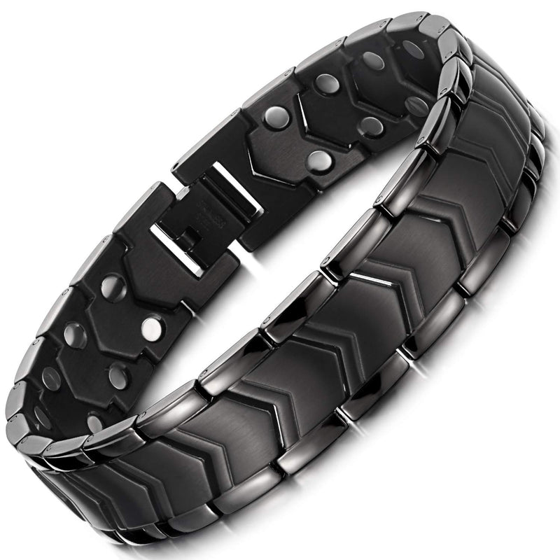 [Australia] - RainSo Mens Titanium Steel Double Row Strength Magnetic Wristbands Bracelet with 3500 Gauss with Gift Box(BLACK) 