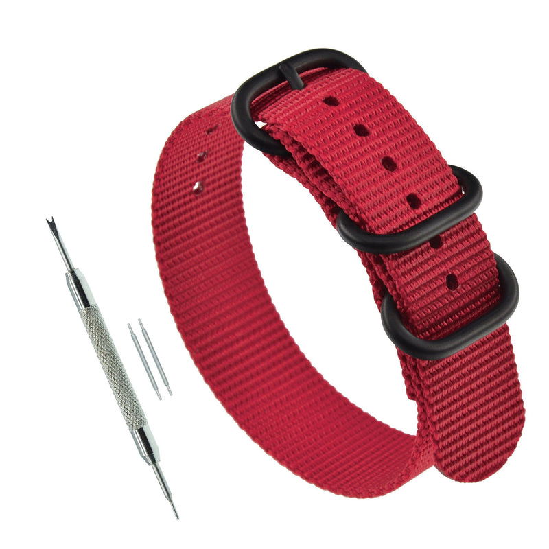 [Australia] - MZBUTIQ Men's Nylon Watch Band Replacement 3 Rings (18mm 19mm 20mm 21mm 22mm 23mm 24mm) 19mm-wrist size(15-20cm) Red 
