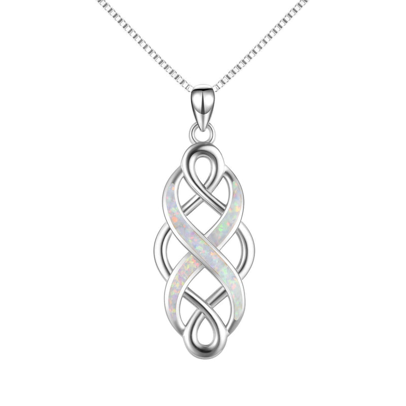 [Australia] - YFN Celtic Knot Necklace Created Opal Pendant Sterling Silver Infinity Love Jewelry White Opal Heart Necklace 