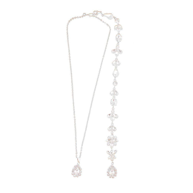 [Australia] - Holibanna Wedding Bridal Backdrop Necklace Crystal Flower Pendant Back Necklace Body Chain Jewelry Gift for Women Girls (Silver) 