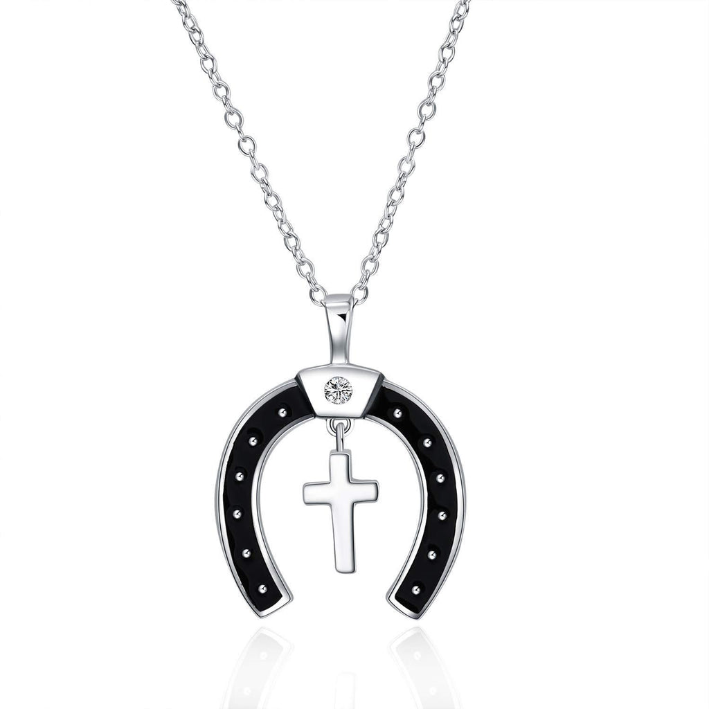 [Australia] - YFN Horseshoe Necklace with Cross Pendant Sterling Silver Jewelry Gifts for Men Women 