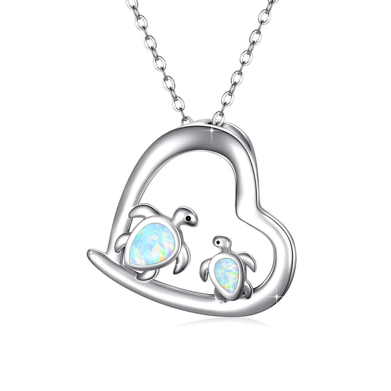 [Australia] - 925 Sterling Silver Mom Gifts Opal Turtle Mom Mama and Little Turtle Generations Necklace Pendant Jewelry for Women Girls Birthday Christmas Mothers Anniversary Day Gifts 
