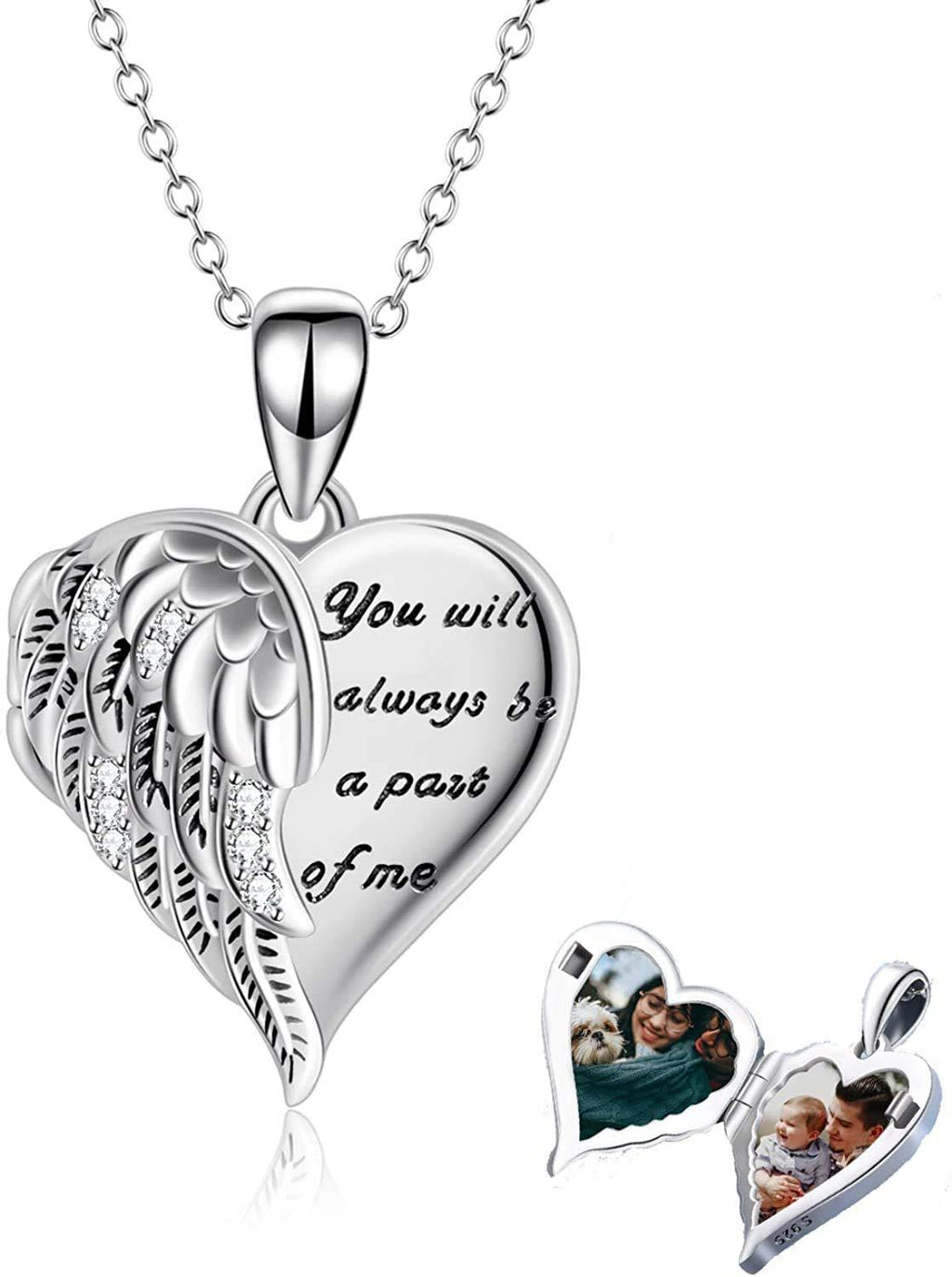 [Australia] - Guardian Angel Wings Locket Necklace Holds Pictures Sterling Silver Pendant for Women Jewelry Gifts 