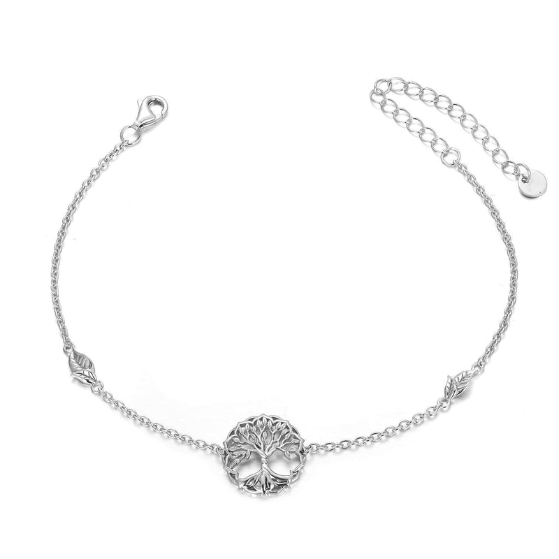 [Australia] - Tree of Life Link Bracelets With Leaves, Family Tree Bracelets for Women Girls, 925 Sterling Silver Charm Adjustable Bracelet 