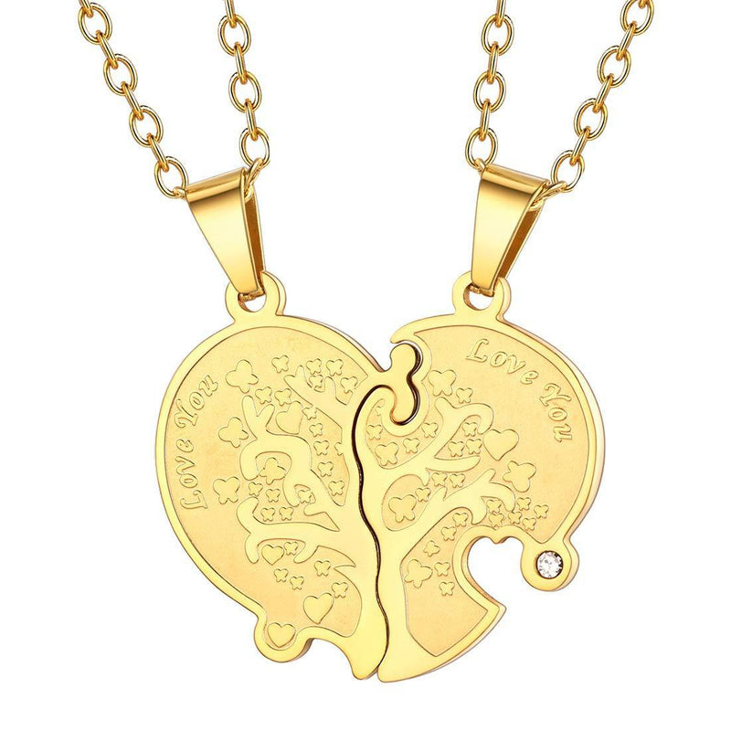 [Australia] - Cat/Tree of Life/Heart-Shaped Puzzle Jigsaw Pendant Necklace, 2 Pieces Suit Puzzle Pendants, Make Up A Heart/Circle, Customizable, Stainless Steel BFF Gift Jewelry Couple/Friend Necklace (Gift Box) Style 03- 18k Gold Plated No Personalized 