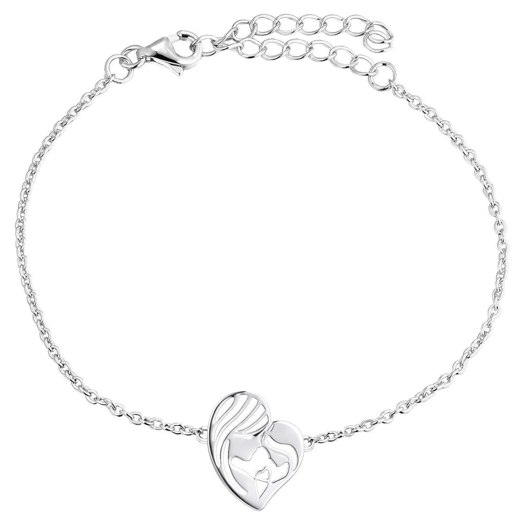 [Australia] - YL Mother and Daughter Bracelet 925 Sterling Silver Heart Bracelet Gifts for Mum Women, (17+3CM) 