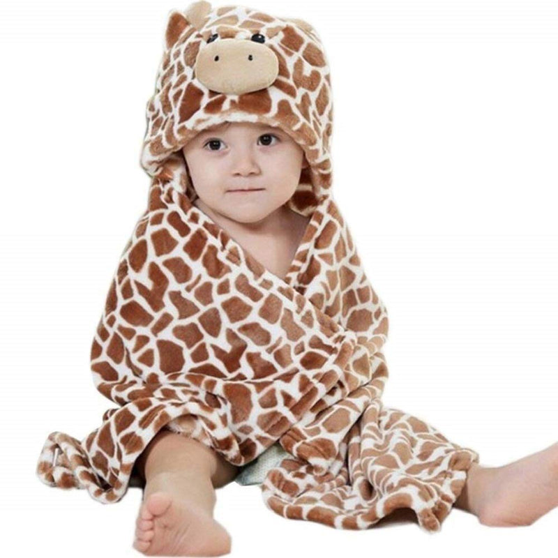 [Australia] - Hilmocho Baby Hooded Blanket Soft Warm Coral Fleece Cozy Swaddle Wrap for Newborn Infant Toddler Brown Giraffe 