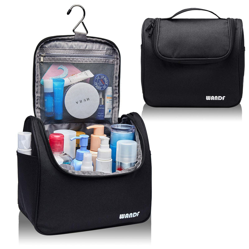 [Australia] - WANDF Hanging Toiletry Bag Travel Cosmetic Organizer Shower Bathroom Bag for Men Women Water-Resistant (M - Black) M-black 