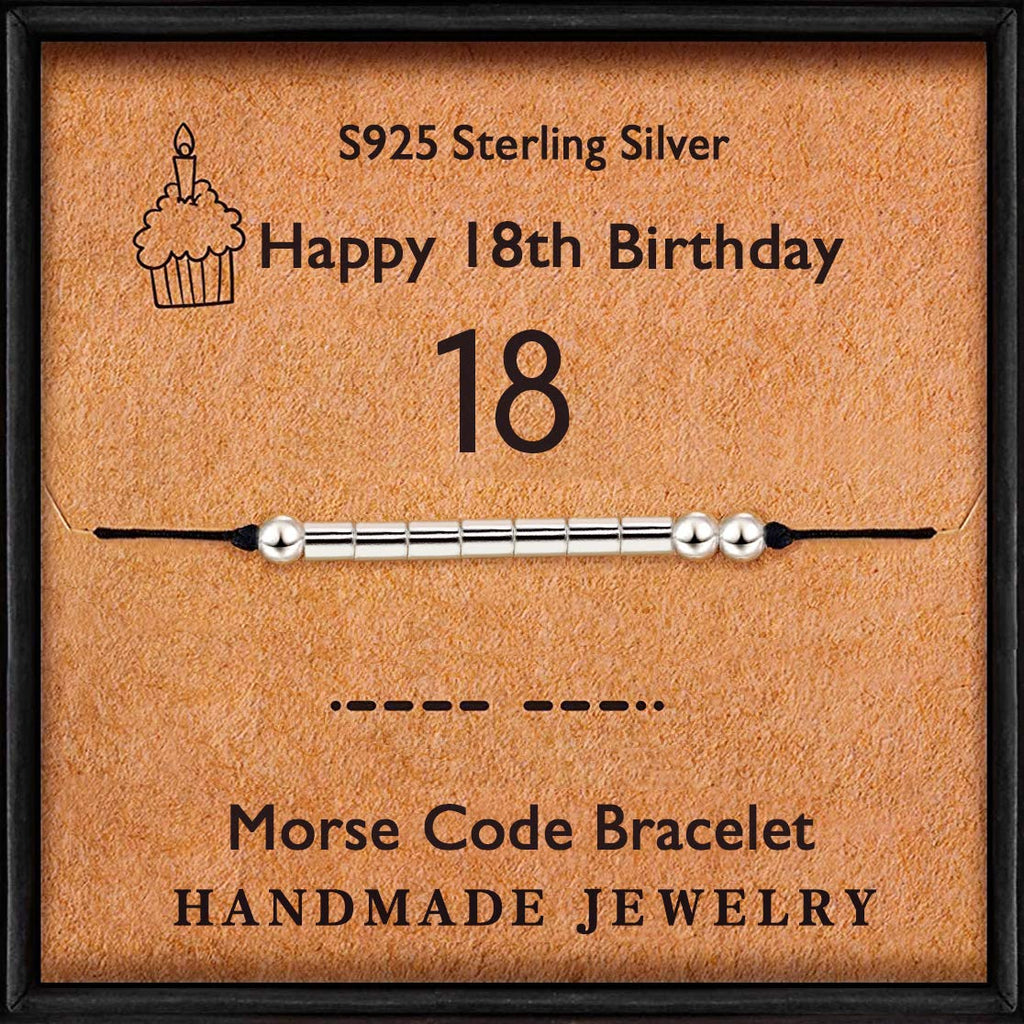 [Australia] - DTWAWA Morse Code Bracelet 12th 13th 14th 15th 16th 17th 18th 19th 20th 21st 25th 30th 40th 50th 60th 70th 80th Personalised Birthday Gifts Sterling Silver Bracelet for Her Women Girls Daughter Friend 18th birthday 