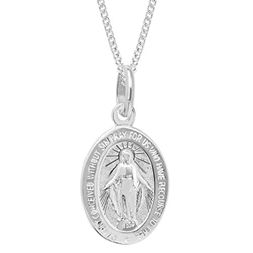 [Australia] - Aeon Real Sterling Silver Miraculous Medal Pendant Necklace for Women and Men. Adjustable Chain from 16 inches to 18 inches. Christian Holy Mary Medal in Silver 