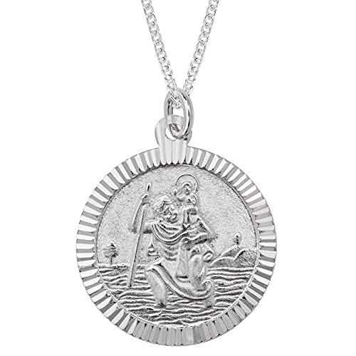 [Australia] - Aeon Real Sterling Silver St Christopher Medal Pendant Necklace For Women and Men. Adjustable Chain From 16 inches to 18 inches. Holy St Christopher Christian Travel Protector Medal 