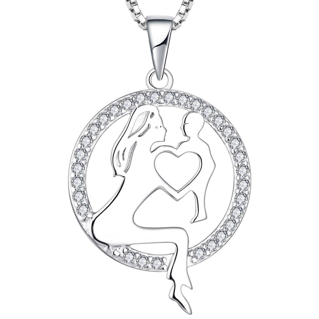 [Australia] - YL Mother and Son Necklace 925 Sterling Silver cut Cubic Zirconia Pendant Necklace Gifts for Mum Women, 45-48 CM 