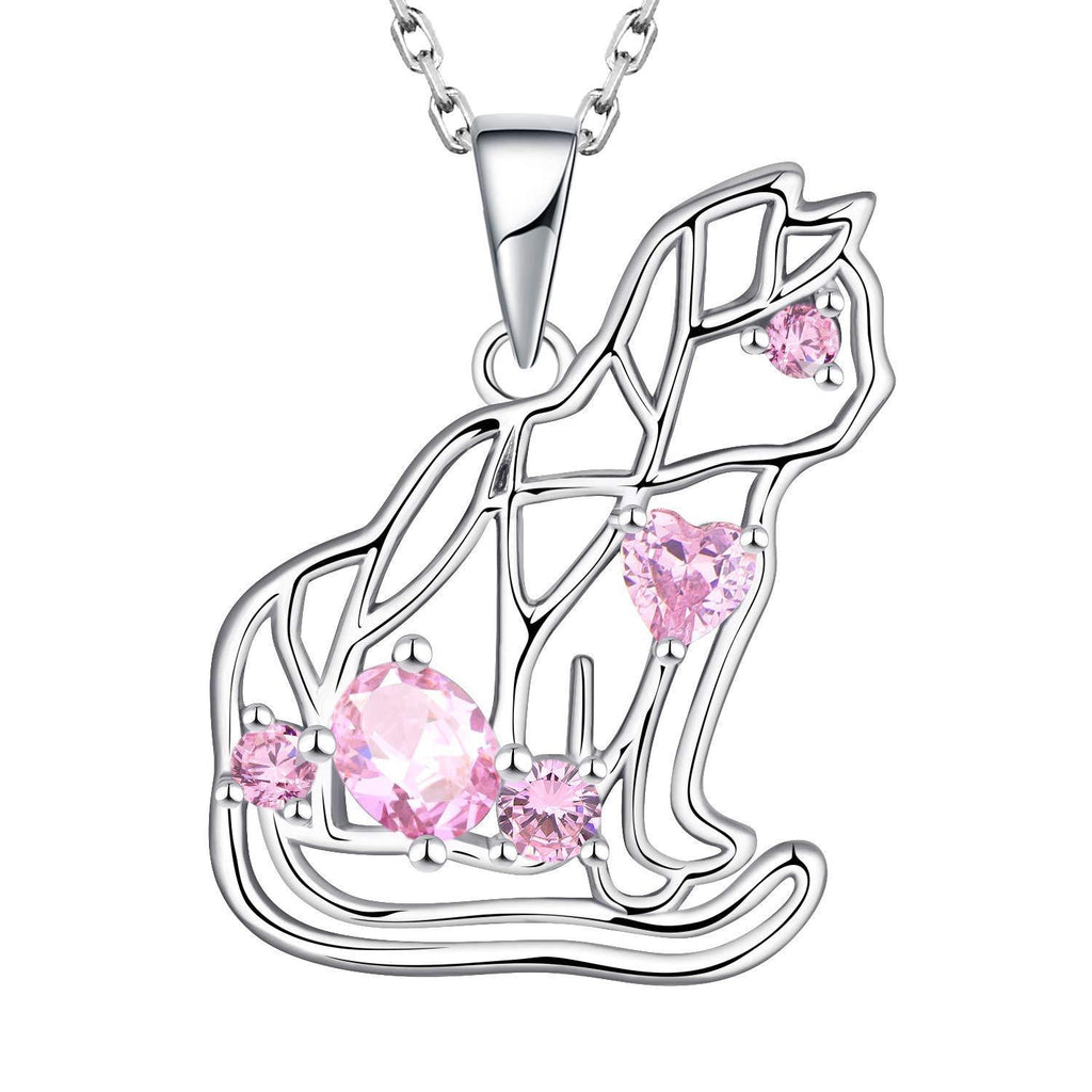 [Australia] - Starchenie Women Necklace 925 Sterling Silver Cute Cat Ketty Necklace Pendant 3A Cubic Zirconia Birthstone White Gold Necklace Gifts for Women B 