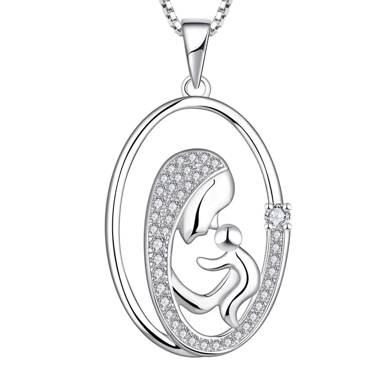 [Australia] - YL Mother and Daughter Son Necklace 925 Sterling Silver Oval Pendant Necklace Gifts for Mum Women, 45-48 CM 