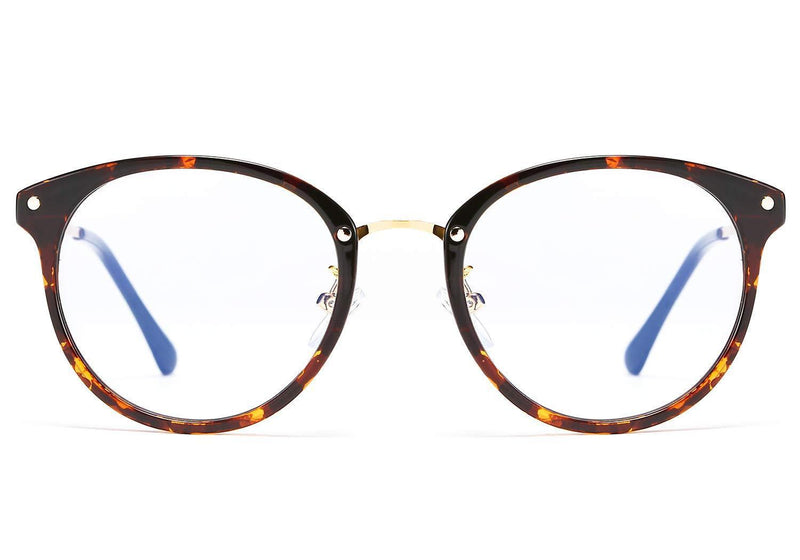 [Australia] - FEISEDY Blue Light Blocking Glasses Classic Nerd Clear Lenses Round Eyeglasses Frame Computer Glasses for Women and Men B2533 002 Leopard 