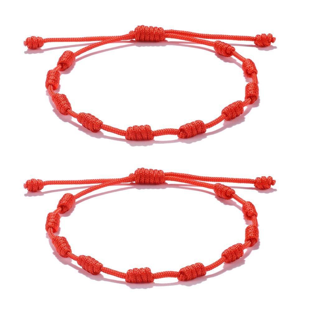 [Australia] - VU100 2Pcs Red Knot Strings Bracelets Adjustable Thread/Amulet for Prosperity and Success Kabbalah Good Luck Protection Bracelet for Men Women 