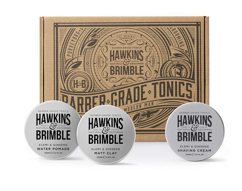 [Australia] - Hawkins & Brimble Mens Water Pomade, Matt Clay & Shave Cream Set/Bundle - H2O Based Hair Styling/Grooming | Firm Hold Allows for Restyling with Matt or Pomade | Both Wash Out Easily 