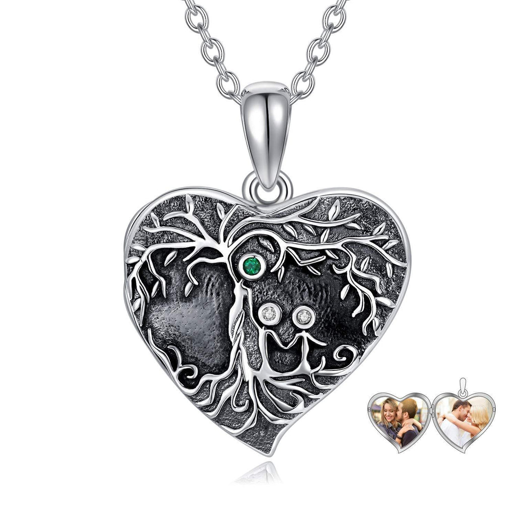 [Australia] - LONAGO 925 Sterling Silver Tree of Life Locket Necklace That Holds Pictures Mother and Daughters Heart Locket Necklace Jewelry Only Locket 