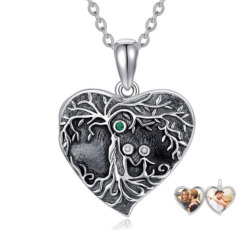 [Australia] - LONAGO 925 Sterling Silver Tree of Life Locket Necklace That Holds Pictures Mother and Daughters Heart Locket Necklace Jewelry Only Locket 