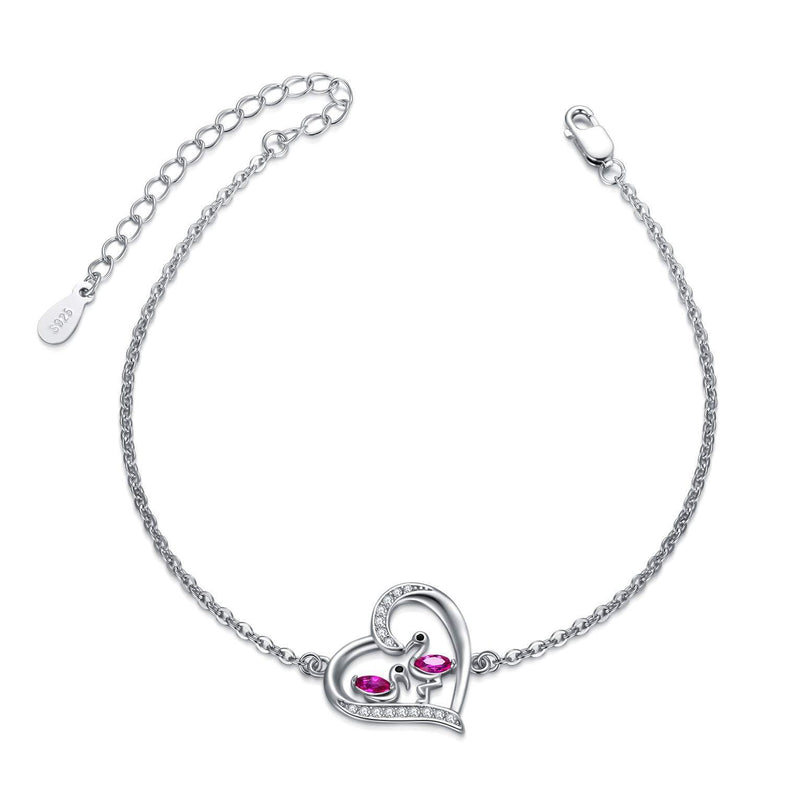 [Australia] - Flamingo Bracelet for Women 925 Sterling Silver Animal Heart Charm Adjustable Chain Bracelet Family Design Flamingo Jewellery Gifts for Wife Girlfriend 