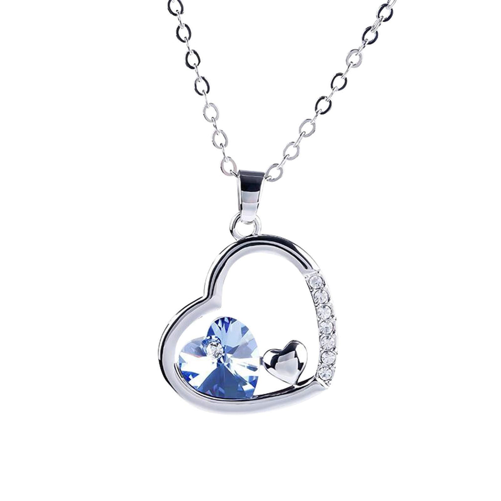 [Australia] - Jeulia Women Necklace 925 Silver Double Heart Pendant Amethyst Diamond Pendant with CZ Stone Romantic Jewelry Gifts for Her Mother’s Day Aniversary Promise Gift Blue 45.0 Centimetres 