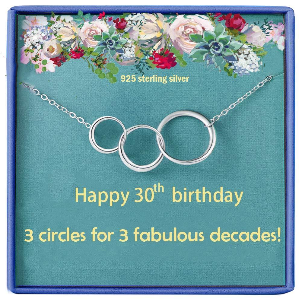 [Australia] - Birthday Gifts for 30th Women Necklace Silver Infinity 3 Circles Pendants Jewelry for Friends Thirty Birthday Gift for Sisters 30 Years Old 