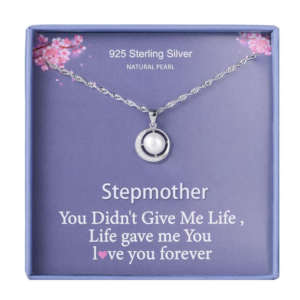 [Australia] - Gift for Stepmum Step Mum Step Mother Necklace Jewelry for Women Mother Birthday Necklace Silver Pearl Pendant Bonus Mum Present From Daughter Jewellery Gifts for Women 