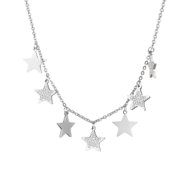 [Australia] - Stainless Steel Adjustable Necklace for Women Star Pendant Choker Bright Crystal Charm Jewelry Birthday Gift for Friends Silver Plated 