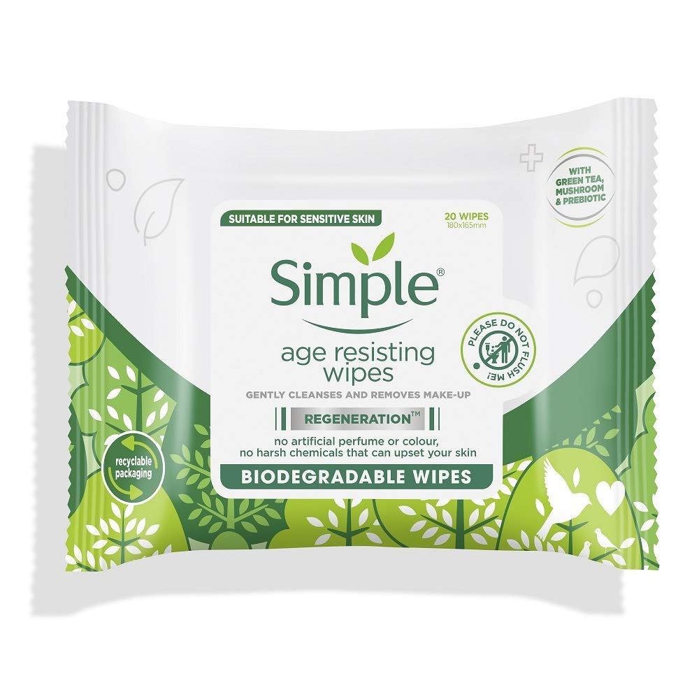 [Australia] - Simple Age Resisting Hypoallergenic Biodegradable Wipes for Sensitive Skin,20 Count (Pack of 1) 