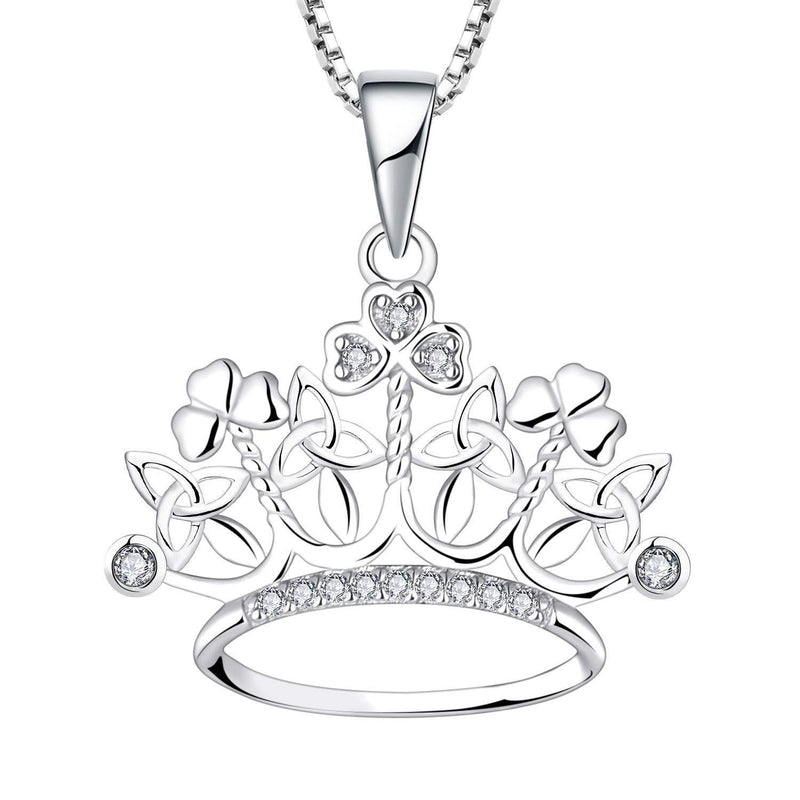 [Australia] - starchenie Celtic Knot Crown Pendant Necklace 925 Sterling Silver Clover Crown Necklace for Women 