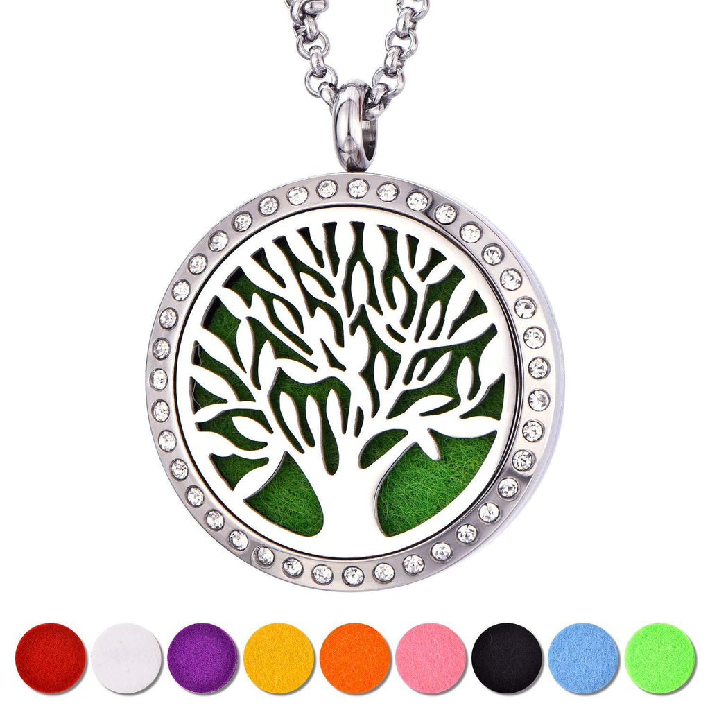 [Australia] - YL Aromatherapy Necklace Tree of Life Essential Oil Diffuser Pendant Locket Necaklce 316L Stainless Steel AAA Cubic Zirconia Jewelry for Women Ladies Grey 