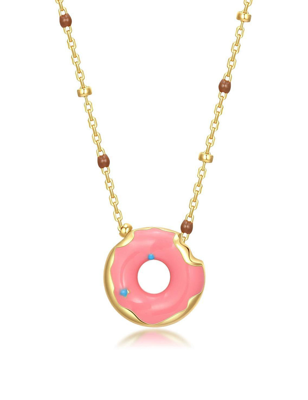 [Australia] - Onchic 925 Sterling Silver Pink Donut Necklace Bracelet for Women, 18K Gold Plated, Gift Box Packing, Fashion Food Jewelry for Girls/Kinder/Ladies 