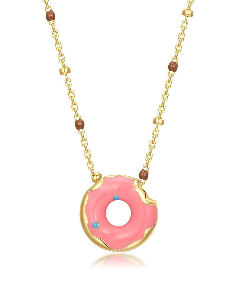 [Australia] - Onchic 925 Sterling Silver Pink Donut Necklace Bracelet for Women, 18K Gold Plated, Gift Box Packing, Fashion Food Jewelry for Girls/Kinder/Ladies 