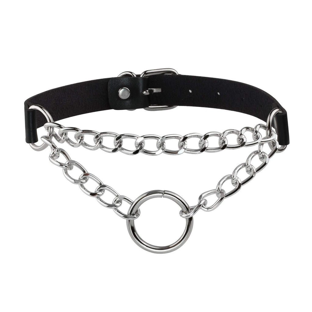 [Australia] - JJDreams Gothic O Ring Vintage Punk Choker with Alloy Chain Necklace Collar for Women A-black 1 