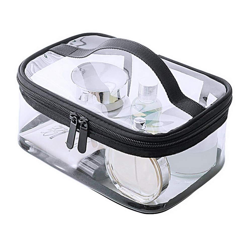 [Australia] - kuou Clear Make up Bag, Gift Cosmetic Bag Portable Waterproof PVC Travel Bag Brushes Organizer for Men and Women Travel Business Bathroom(Black) Black 