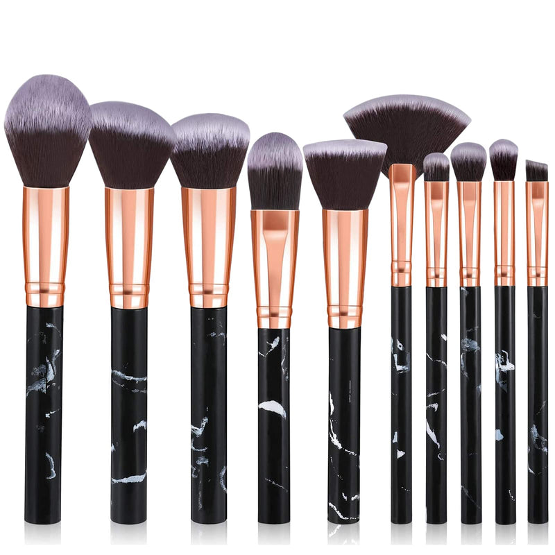 [Australia] - Makeup Brushes 10Pcs Marble Makeup Brush Set Foundation Powder Blush Blending Eyeshadow Brushes Sets Black 